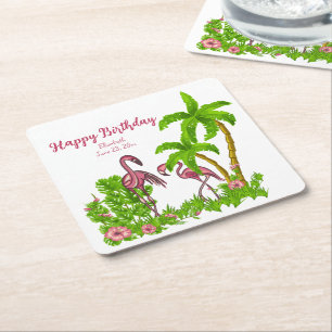 Tropische Flamingos und Blume Papier Untersetzer