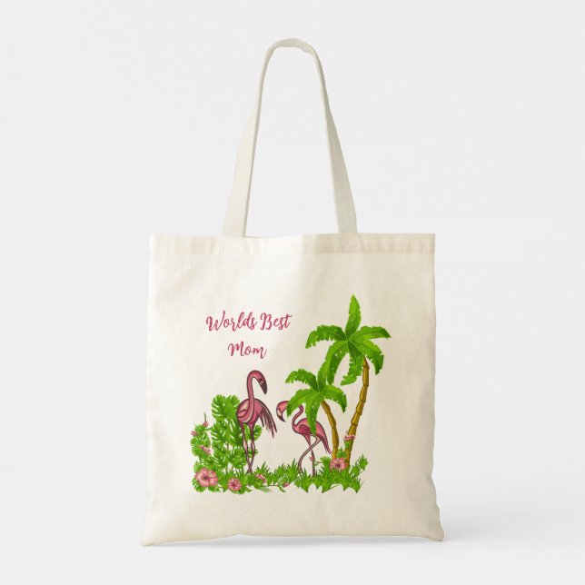 Tropische Flamingos und Blume Tote Tasche (Rückseite)