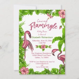 Tropische Flamingos und Blumen Einladung