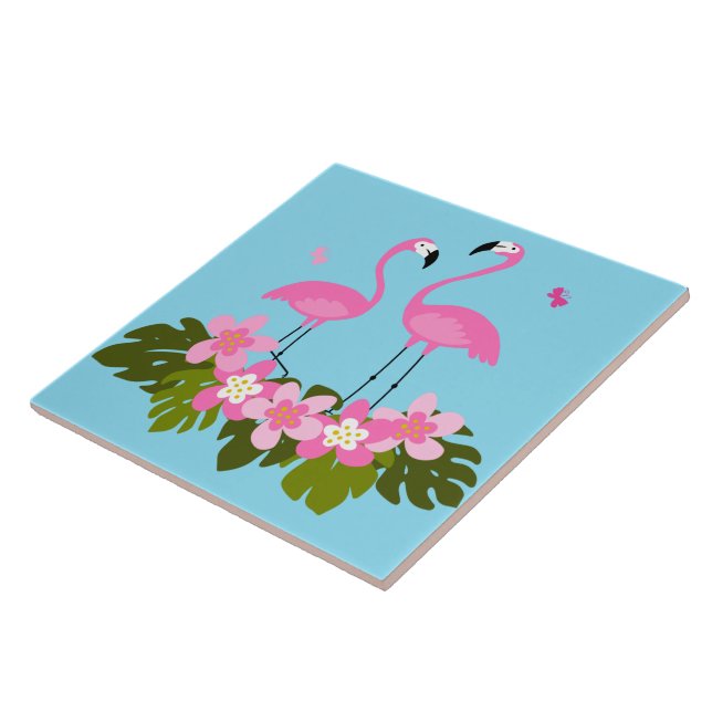 Tropische Flamingos und Blumenbilder Fliese (Seite)