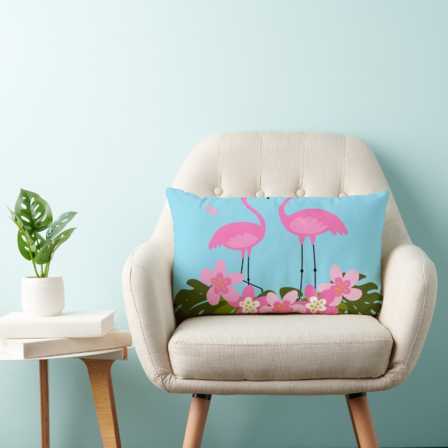Tropische Flamingos und Blumenbilder Lendenkissen (Stuhl )