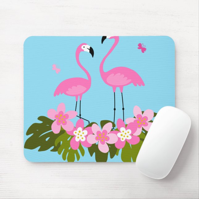 Tropische Flamingos und Blumenbilder Mousepad (Mit Mouse)