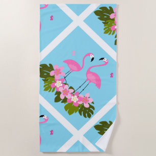 Tropische Flamingos und Blumenbilder Strandtuch