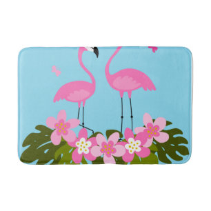 Tropische Flamingos und florale Illustration Badematte