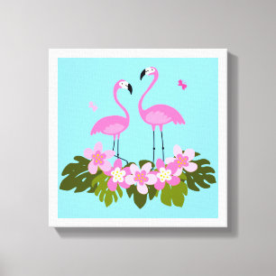 Tropische Flamingos und florale Illustration Leinwanddruck