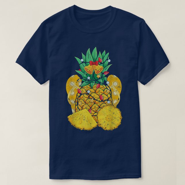 Tropische Flip Flops Ananas Xmas Lights Christma T-Shirt (Design vorne)