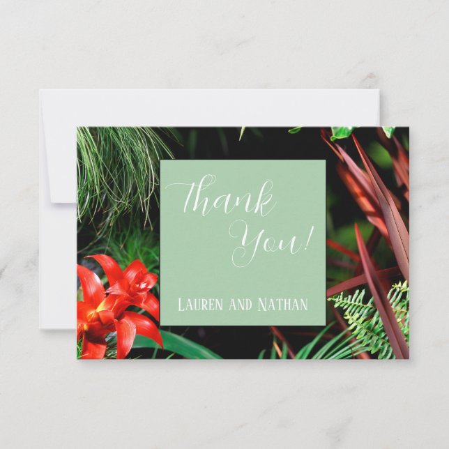 Tropische Flora, erdige Farben, modern, Hochzeit, Dankeskarte (Vorderseite)
