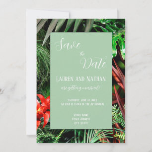 Tropische Flora, erdige Farben, modern, Hochzeit, Save The Date