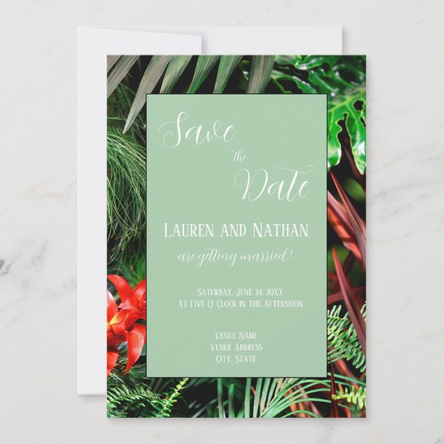 Tropische Flora, erdige Farben, modern, Hochzeit, Save The Date (Vorderseite)