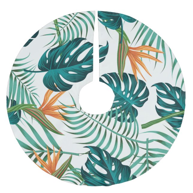 Tropische Flora: florales Nahtloses Design Polyester Weihnachtsbaumdecke (Vorderseite)