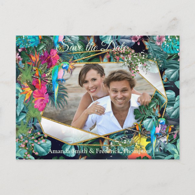 Tropische Flora Paradies & Vögel Ankündigungspostkarte (Vorderseite)