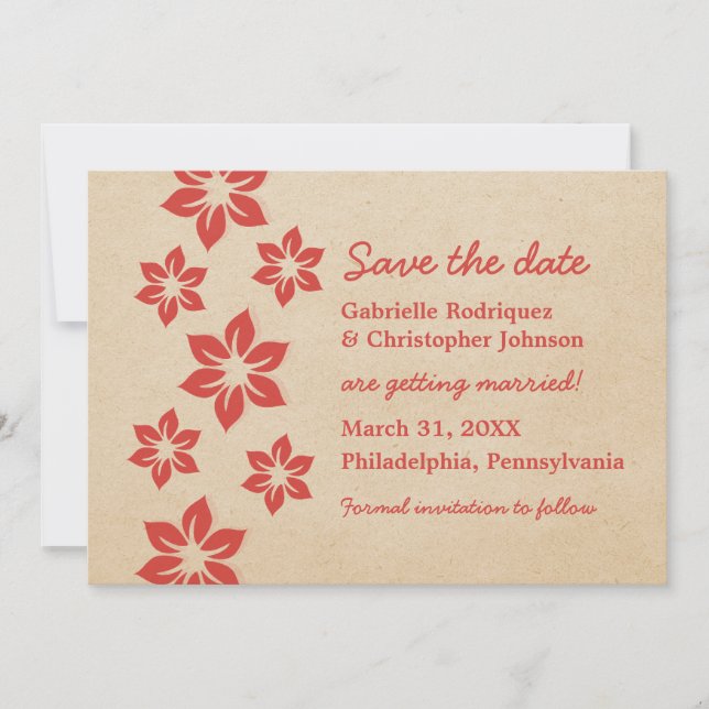 Tropische Flora Save the Date einladen, rot (Vorderseite)