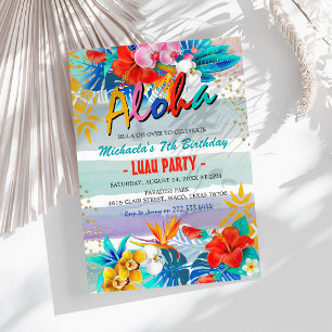Tropische Florale Aloha-Luau-Geburtstagsfeier Einladung