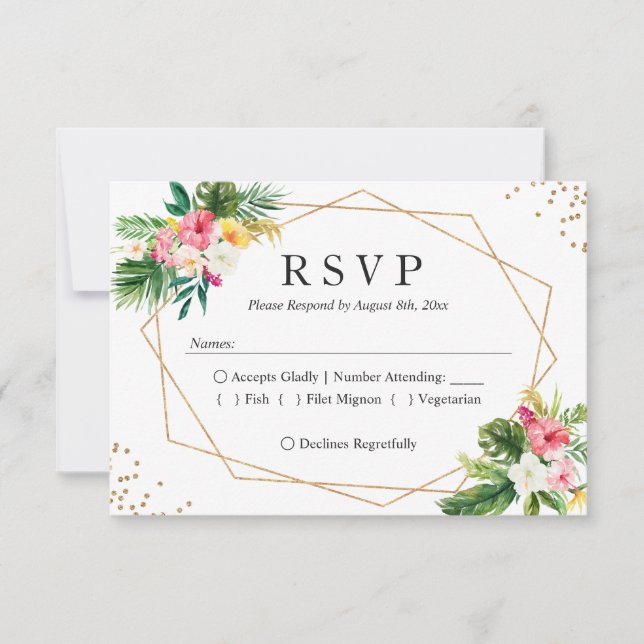 Tropische florale Blätter Moderne Hochzeitserie RS RSVP Karte (Vorderseite)