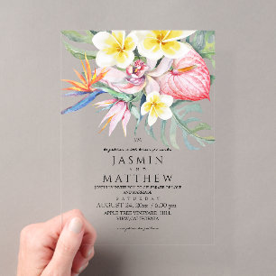 Tropische florale botanische Hochzeit Acryleinladungen