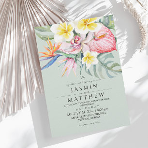 Tropische Florale Botanische Salbei-Grüne Hochzeit Einladung