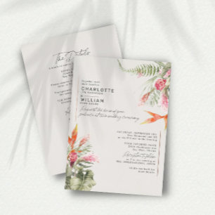 Tropische Florale Elfenbein-RSVP-QR-Code-Hochzeit Folieneinladung