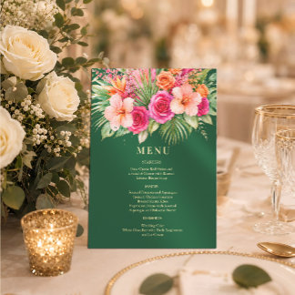 tropische florale Farbige Hochzeitsmenü Einladung