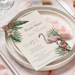 Tropische Florale Flamingo Elfenbein Brautparty Einladung