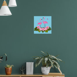Tropische Florale Illustration mit rosa Flamingos Poster