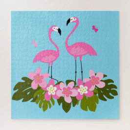 Tropische Florale Illustration mit rosa Flamingos Puzzle