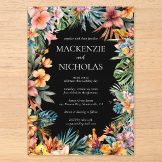 Tropische florale schwarze Acryl-Hochzeitseinladun Acryleinladungen