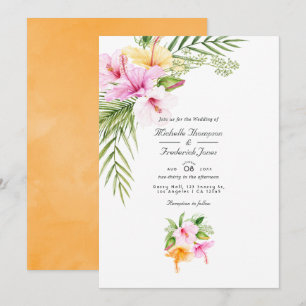Tropische Florale Strand QR-Code-RSVP-Hochzeit Einladung