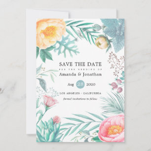 Tropische Florale Strand-Sommerhochzeit Save The Date