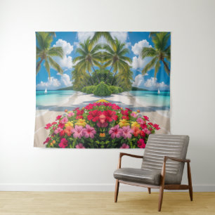 "Tropische Flucht: Ocean Bloom Wall Tapestes Wandteppich