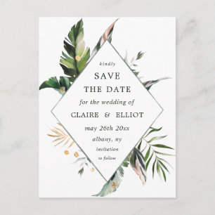 Tropische Foliage Hochzeit speichern Sie das Datum Ankündigungspostkarte