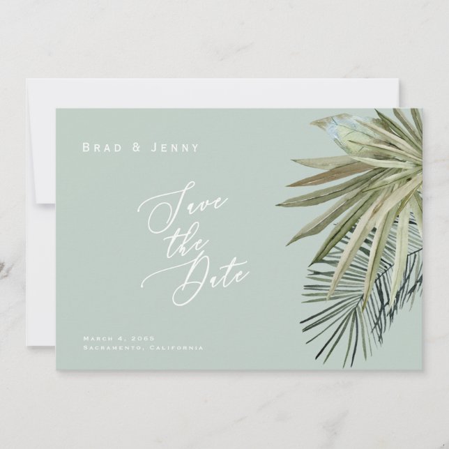 Tropische Foliage Lichtsäge Hochzeit speichern Sie Save The Date (Vorderseite)