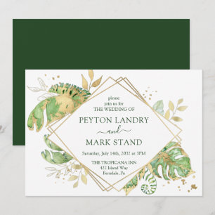 Tropische Foliage und geometrische Rahmen-Hochzeit Einladung