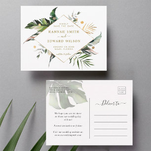 Tropische Foliage Wedding Gold Save the Date Ankündigungspostkarte