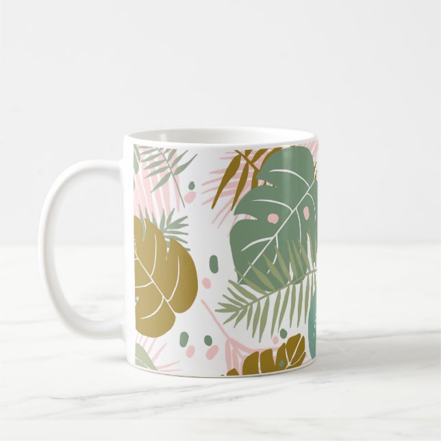 Tropische Folien - Muster aus Monstera und Palmblä Kaffeetasse (Links)