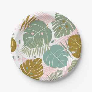 Tropische Folien - Muster aus Monstera und Palmblä Pappteller