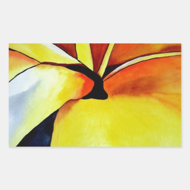 Tropische Frangipani Blume Aquarell abstrakte Kuns Rechteckiger Aufkleber (Vorderseite)