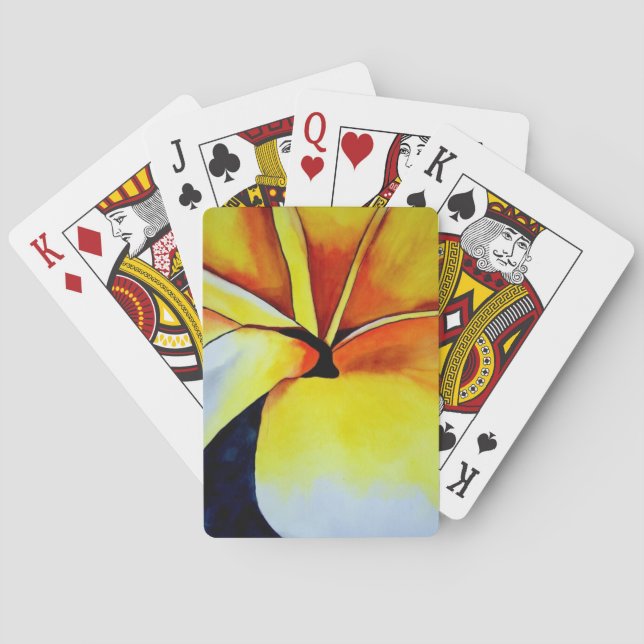 Tropische Frangipani Blume Aquarell abstrakte Kuns Spielkarten (Rückseite)