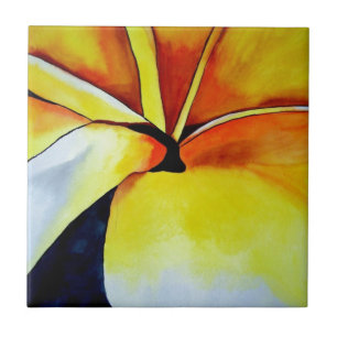 Tropische Frangipani-Blumen-Wasserfarben-Abstrakte Fliese