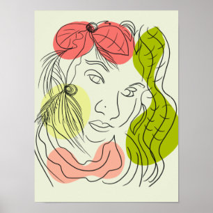 Tropische Frau Linienkunst Bunt Poster