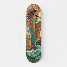 Tropische Frau mit Blumen und Meer vintage
