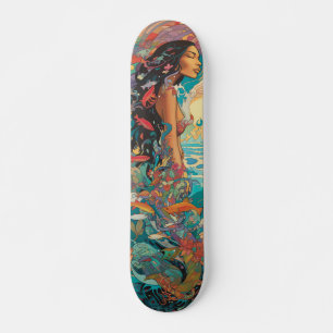Tropische Frau und Vintage Fische Skateboard