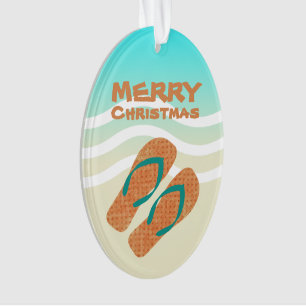 Tropische frohe Weihnacht-Strand-Wellen drehen Ornament