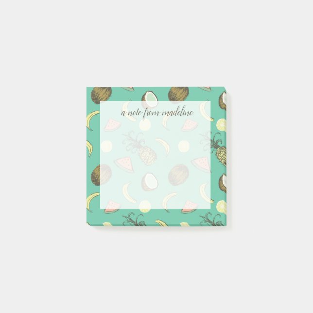 Tropische Frucht-Gekritzel-Muster Post-it Klebezettel (Vorderseite)