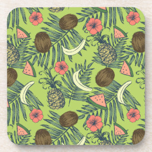 Tropische Frucht-Skizze auf grünem Muster Untersetzer