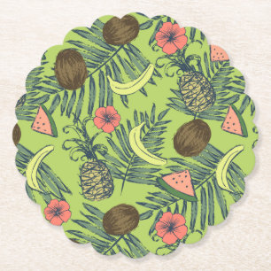 Tropische Frucht-Skizze auf grünem Muster Untersetzer