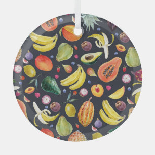 Tropische Früchte: Aquarellfarben, Muster aus Mult Ornament Aus Glas