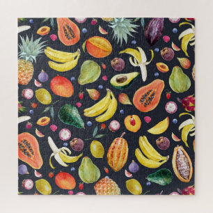 Tropische Früchte: Aquarellfarben, Muster aus Mult Puzzle