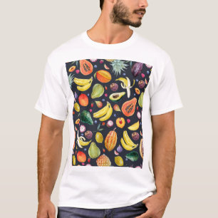 Tropische Früchte: Aquarellfarben, Muster aus Mult T-Shirt