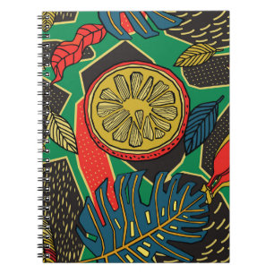 Tropische Früchte, Blätter, doodle Blumenmuster. Notizblock