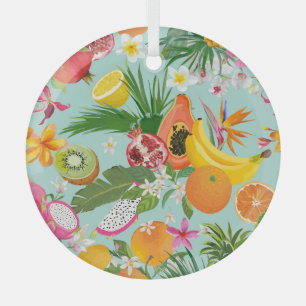 Tropische Früchte, Blume: Vintager Hintergrund. Ornament Aus Glas